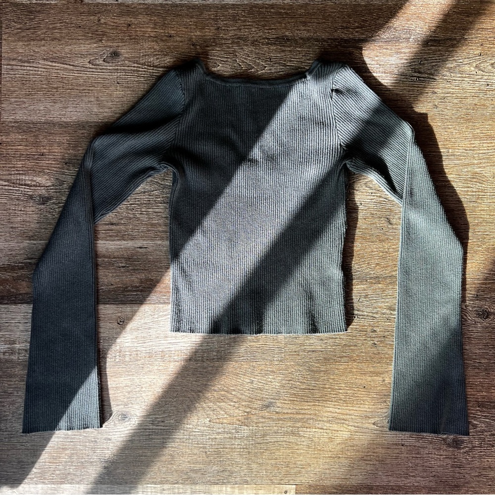 H&M Long Sleeve Ribbed Crop Top - Charcoal